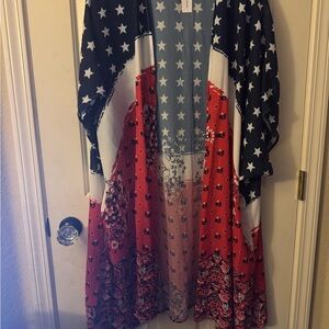 Star & Bandana Print Kimono  - Red, White, Blue